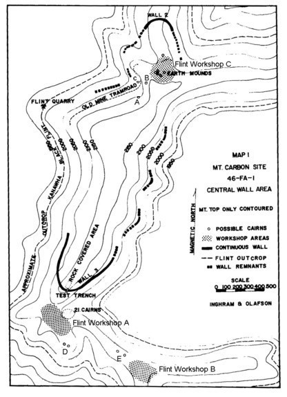 Map of Stone Walls Cairns Lithic Workshops Mount Carbon West Virginis