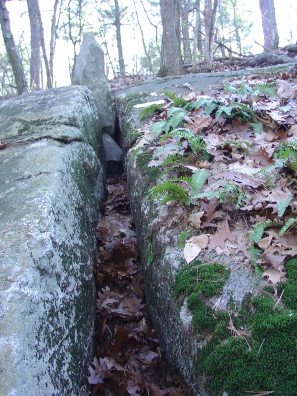 Bedrock Crevice with Standing Stone & Triangular Stone Underneath