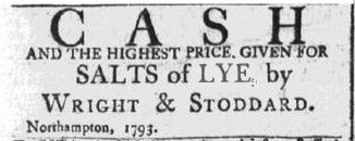1793 Advertisement for purchase of potash North Hampton Ma